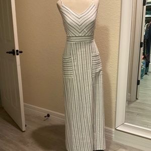 Monteau Linen Rayon Maxi Dress Off White with Blue Stripe Sz XS